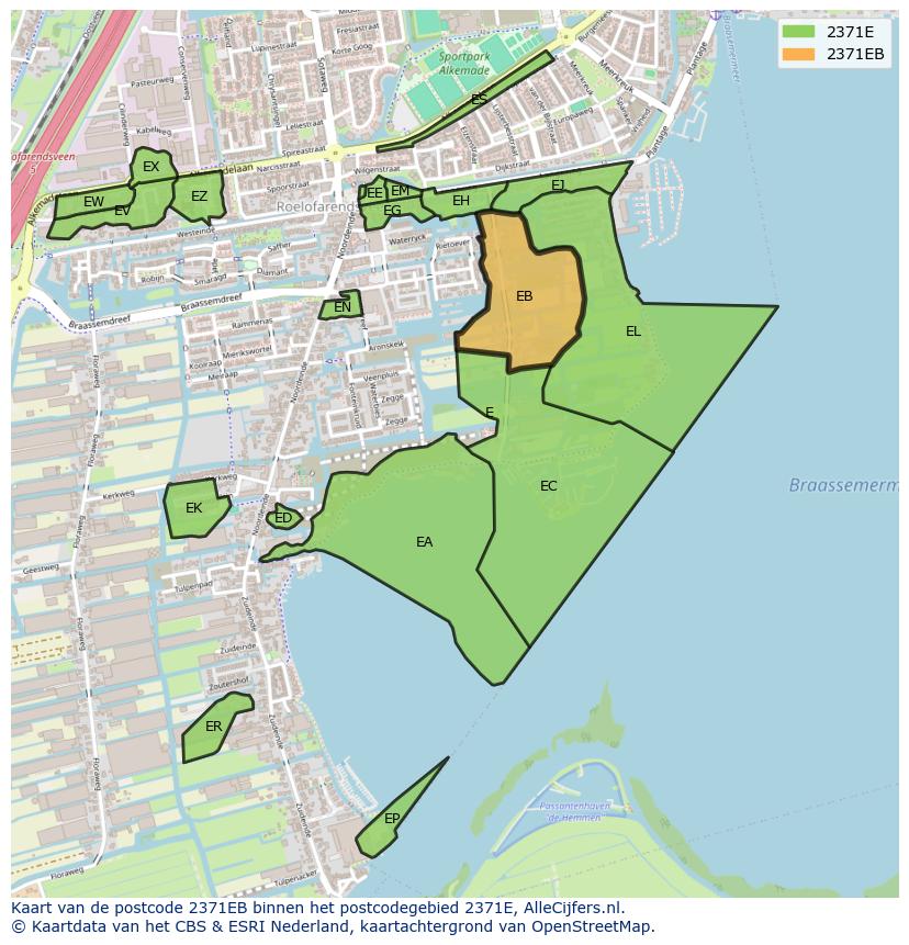Afbeelding van het postcodegebied 2371 EB op de kaart.