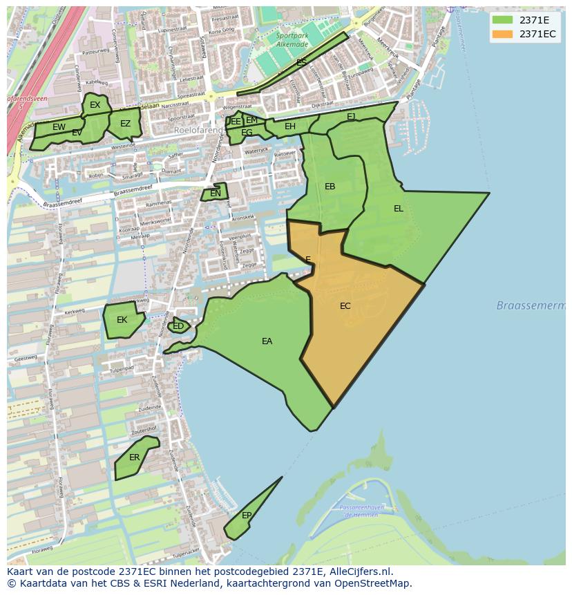 Afbeelding van het postcodegebied 2371 EC op de kaart.