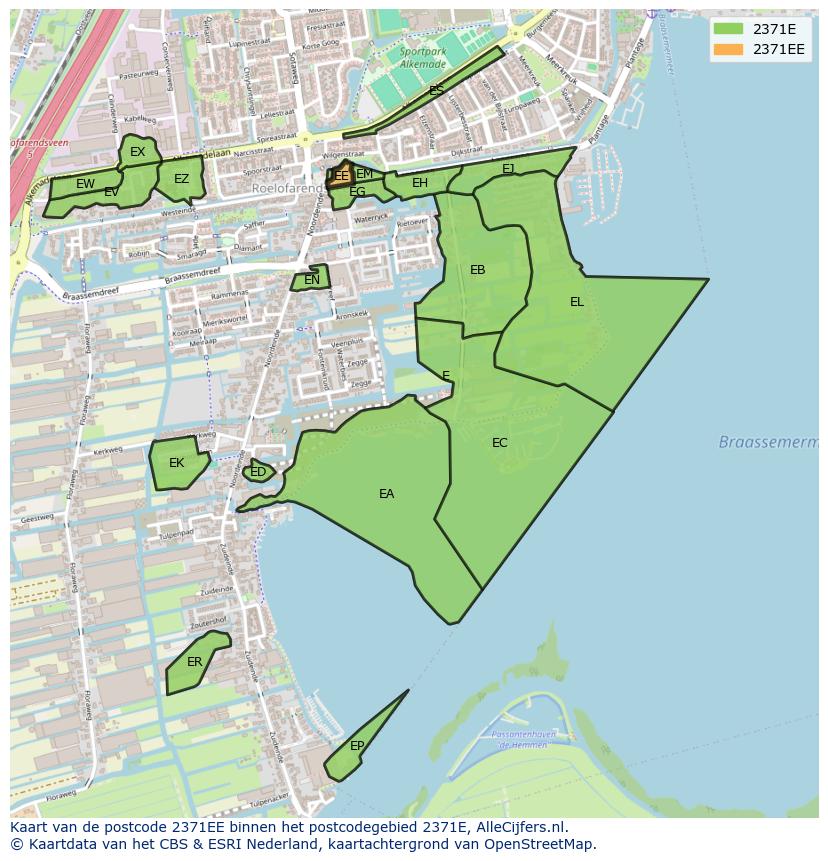 Afbeelding van het postcodegebied 2371 EE op de kaart.