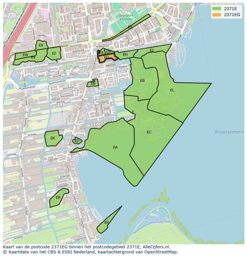 Afbeelding van het postcodegebied 2371 EG op de kaart.