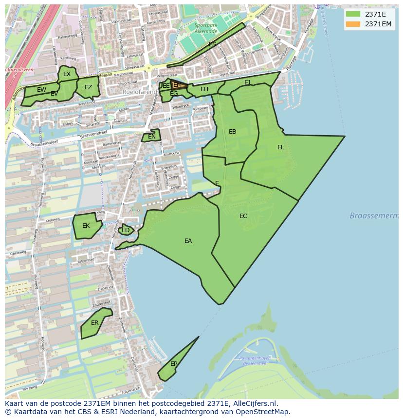 Afbeelding van het postcodegebied 2371 EM op de kaart.