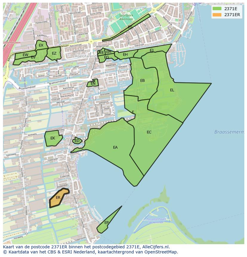 Afbeelding van het postcodegebied 2371 ER op de kaart.