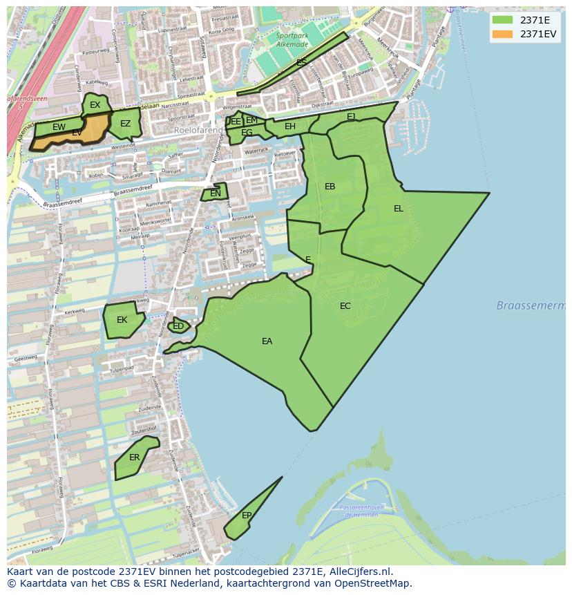 Afbeelding van het postcodegebied 2371 EV op de kaart.