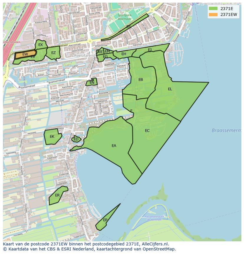 Afbeelding van het postcodegebied 2371 EW op de kaart.