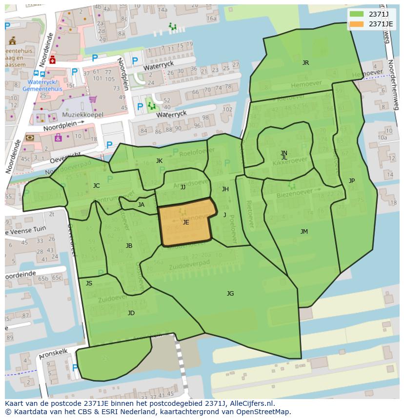 Afbeelding van het postcodegebied 2371 JE op de kaart.