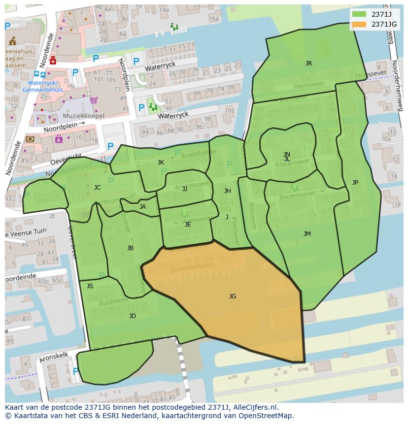 Afbeelding van het postcodegebied 2371 JG op de kaart.