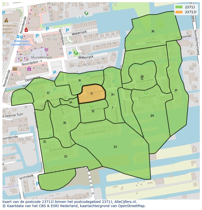 Afbeelding van het postcodegebied 2371 JJ op de kaart.