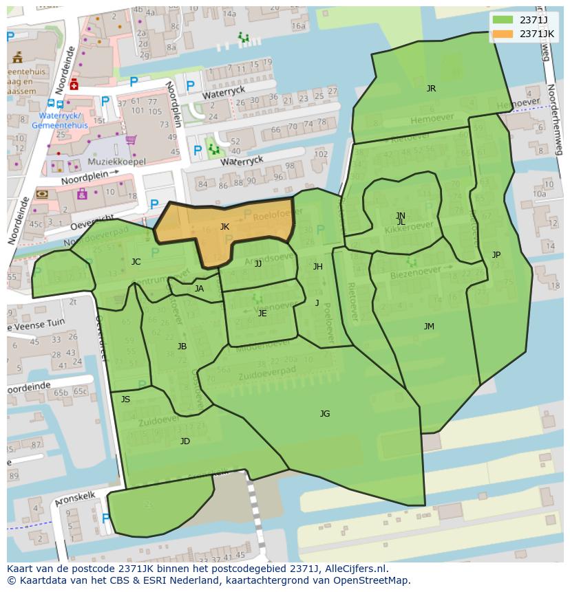 Afbeelding van het postcodegebied 2371 JK op de kaart.