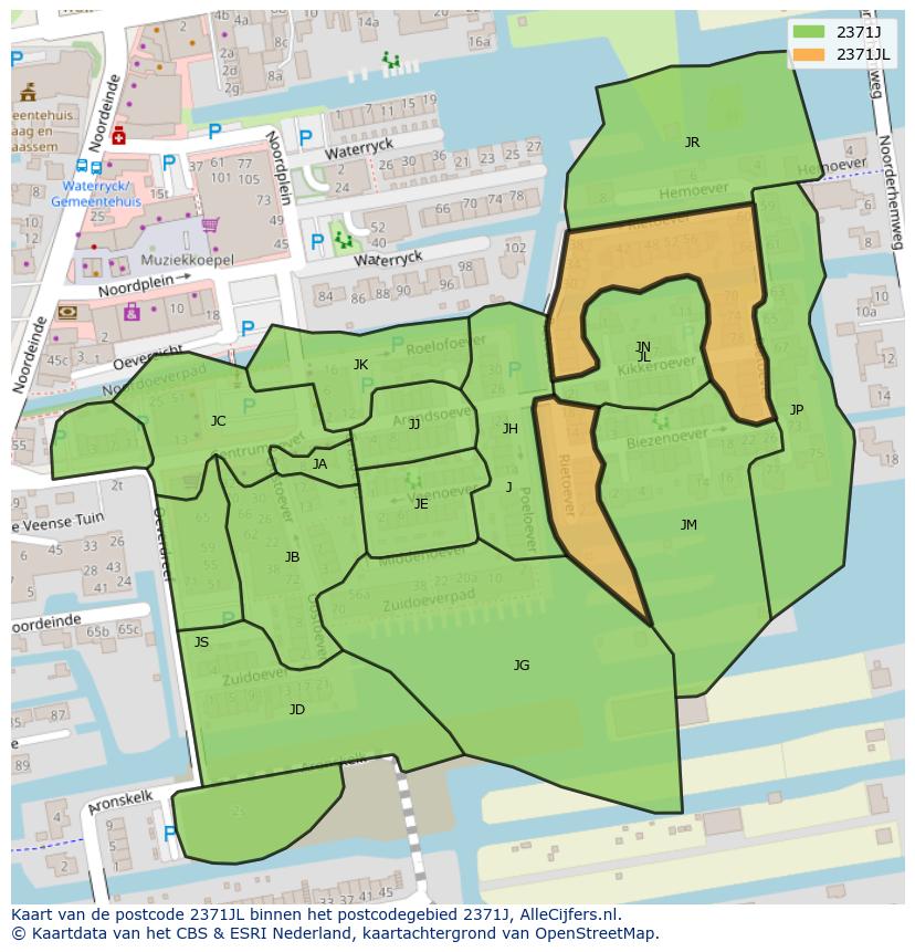 Afbeelding van het postcodegebied 2371 JL op de kaart.