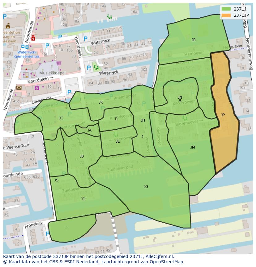 Afbeelding van het postcodegebied 2371 JP op de kaart.