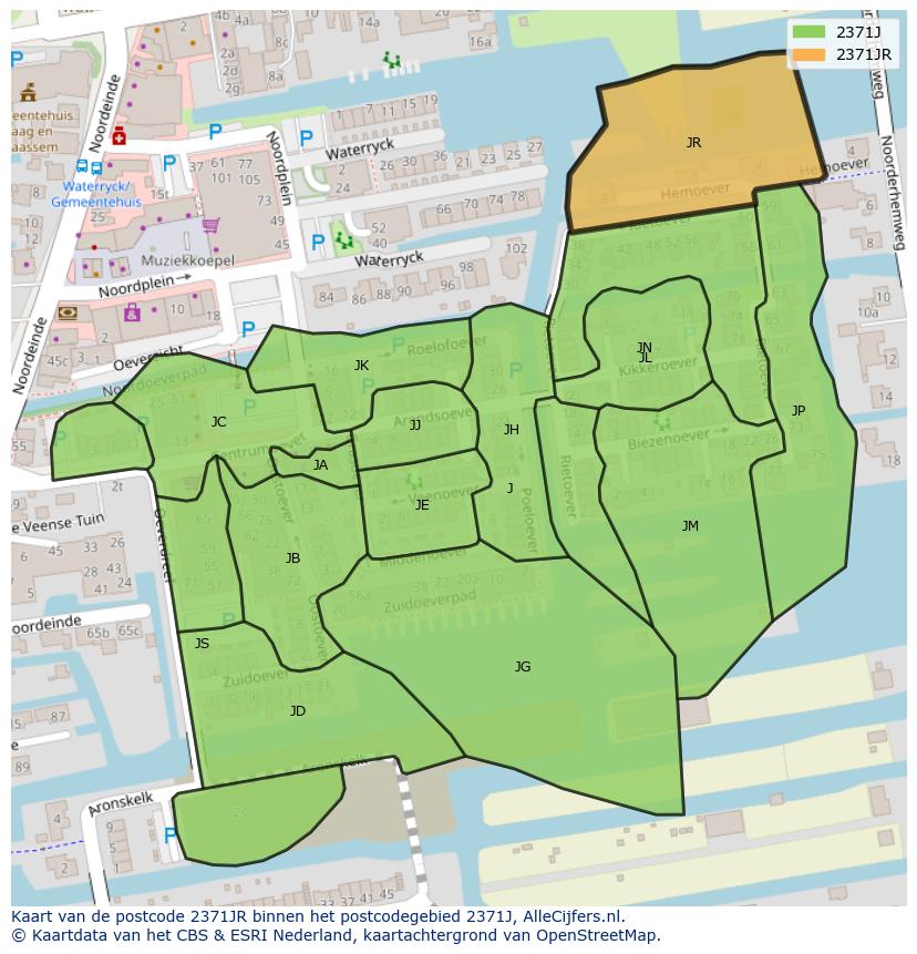 Afbeelding van het postcodegebied 2371 JR op de kaart.