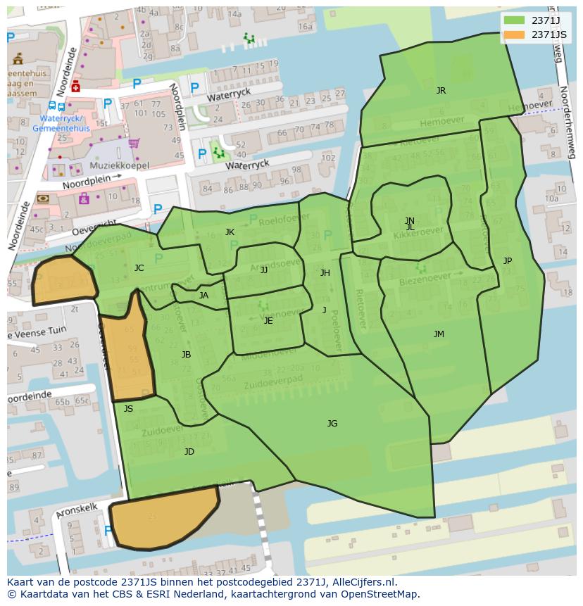 Afbeelding van het postcodegebied 2371 JS op de kaart.