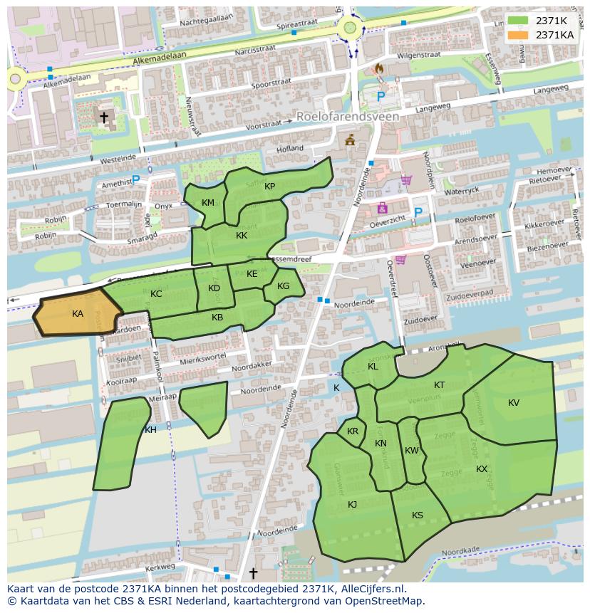 Afbeelding van het postcodegebied 2371 KA op de kaart.
