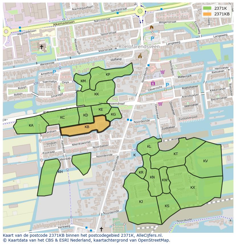 Afbeelding van het postcodegebied 2371 KB op de kaart.