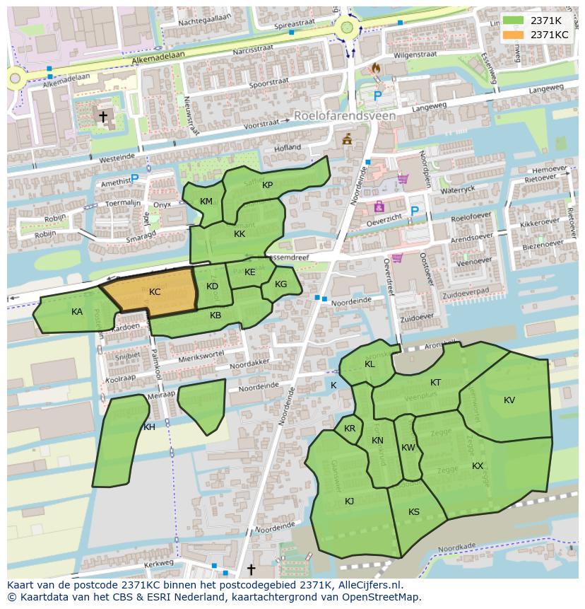 Afbeelding van het postcodegebied 2371 KC op de kaart.