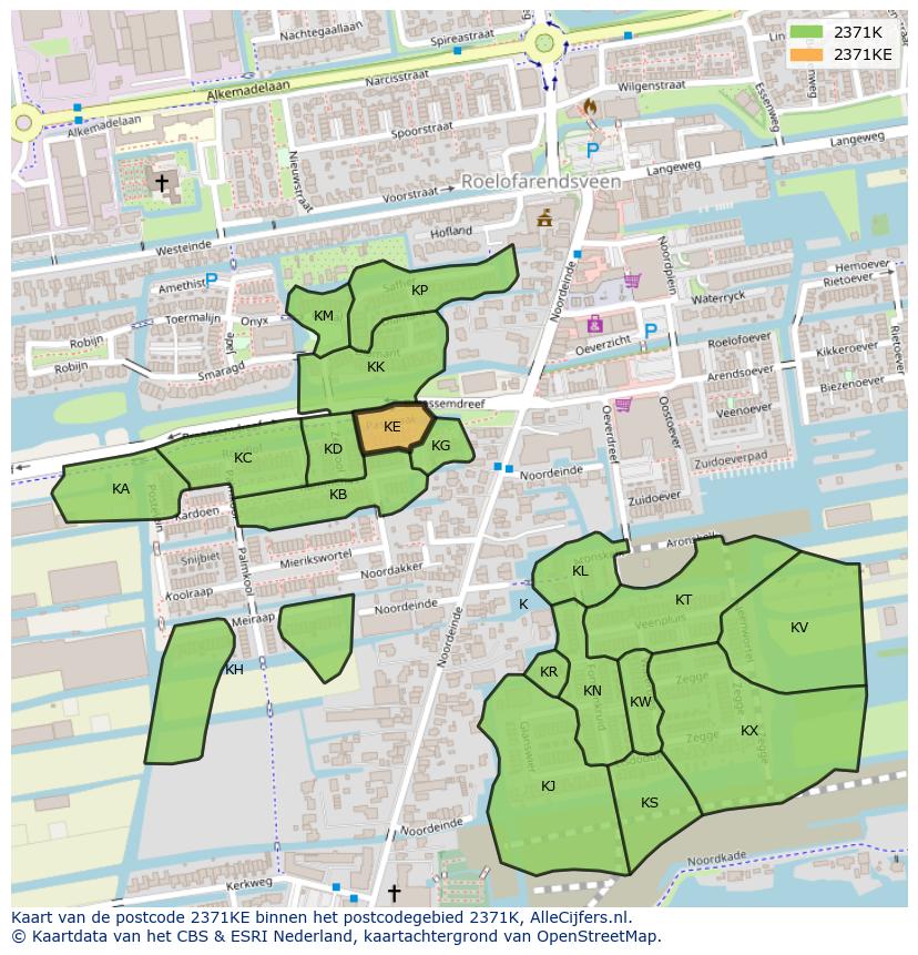 Afbeelding van het postcodegebied 2371 KE op de kaart.