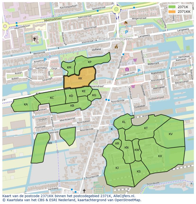 Afbeelding van het postcodegebied 2371 KK op de kaart.
