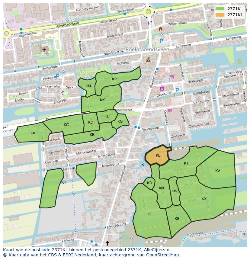 Afbeelding van het postcodegebied 2371 KL op de kaart.