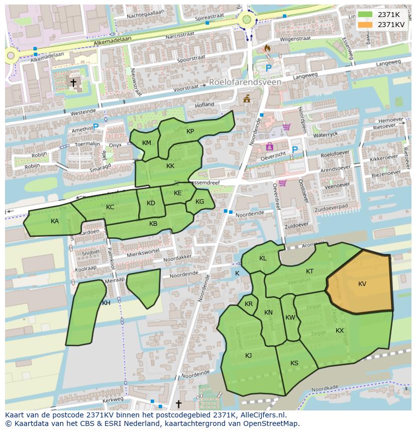 Afbeelding van het postcodegebied 2371 KV op de kaart.