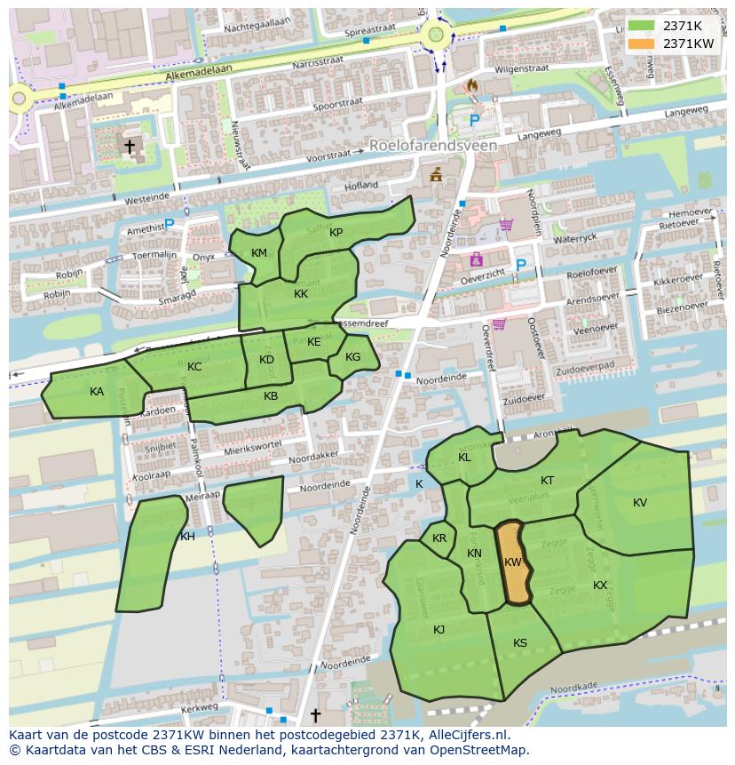 Afbeelding van het postcodegebied 2371 KW op de kaart.