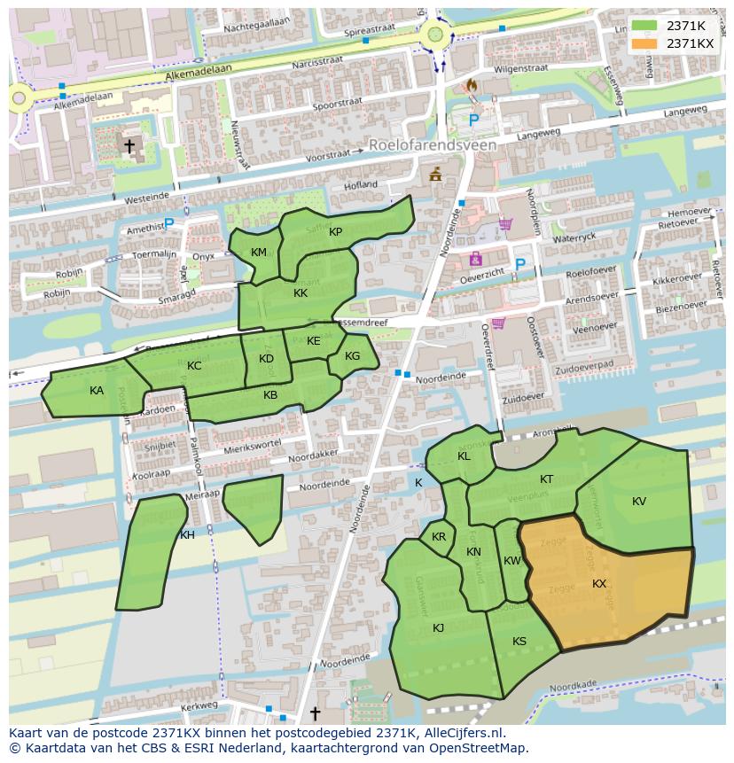 Afbeelding van het postcodegebied 2371 KX op de kaart.