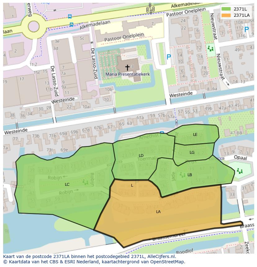 Afbeelding van het postcodegebied 2371 LA op de kaart.