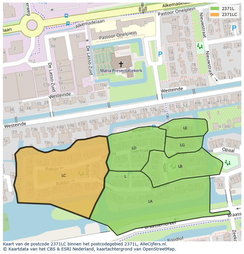 Afbeelding van het postcodegebied 2371 LC op de kaart.