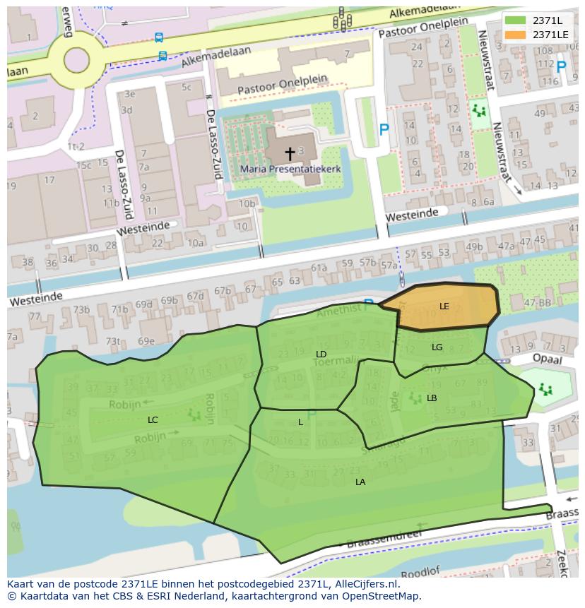 Afbeelding van het postcodegebied 2371 LE op de kaart.