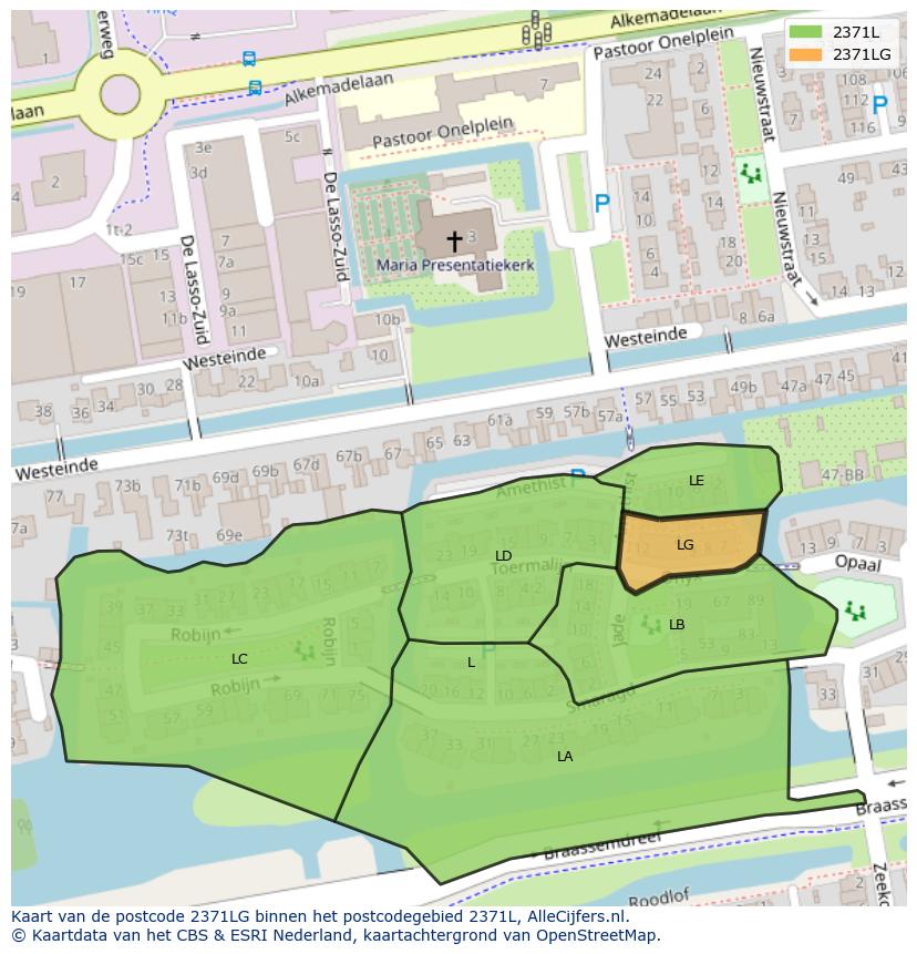 Afbeelding van het postcodegebied 2371 LG op de kaart.