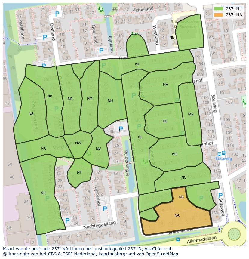 Afbeelding van het postcodegebied 2371 NA op de kaart.