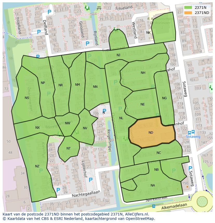 Afbeelding van het postcodegebied 2371 ND op de kaart.