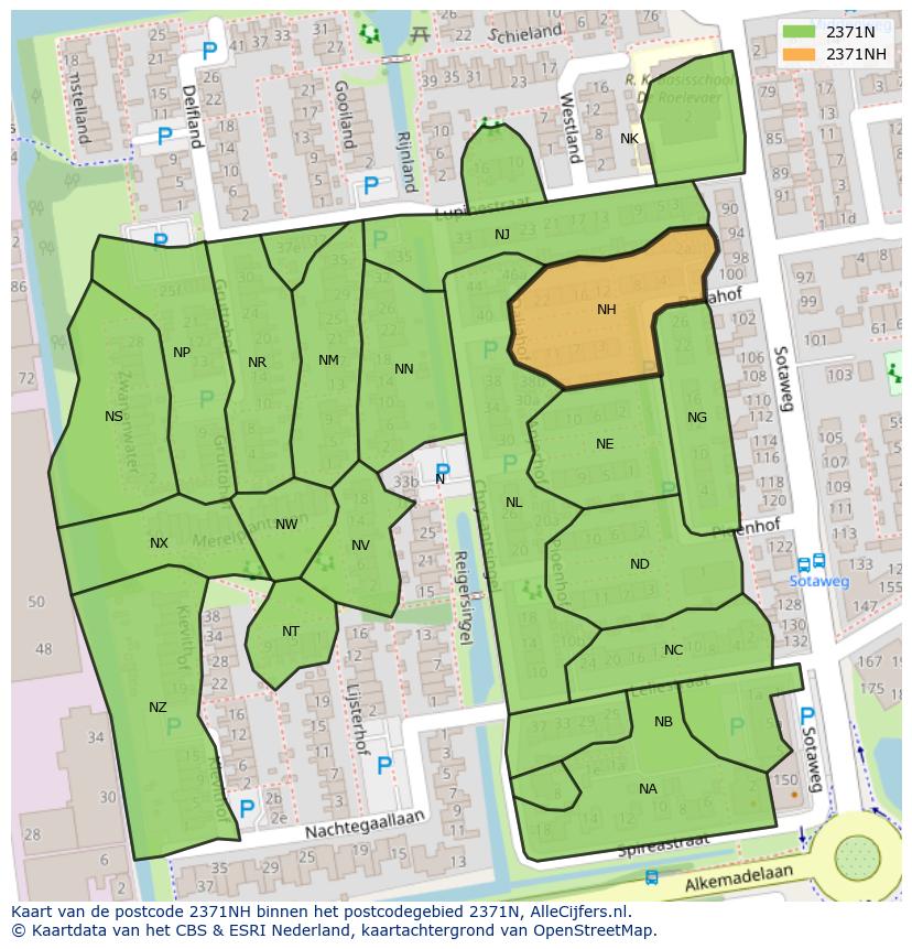 Afbeelding van het postcodegebied 2371 NH op de kaart.