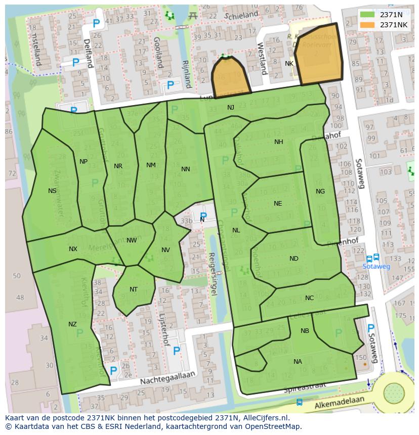 Afbeelding van het postcodegebied 2371 NK op de kaart.