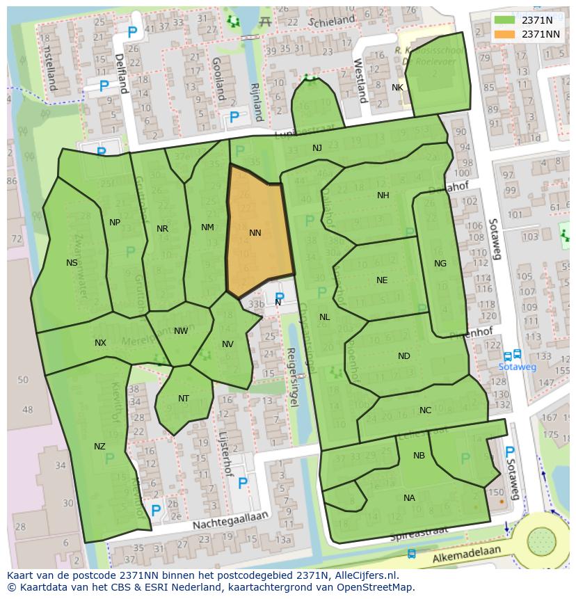 Afbeelding van het postcodegebied 2371 NN op de kaart.