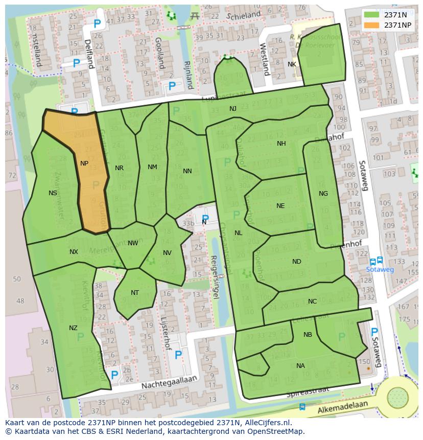 Afbeelding van het postcodegebied 2371 NP op de kaart.