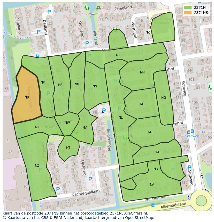 Afbeelding van het postcodegebied 2371 NS op de kaart.