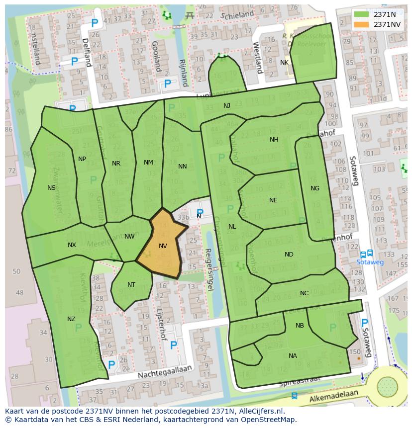 Afbeelding van het postcodegebied 2371 NV op de kaart.