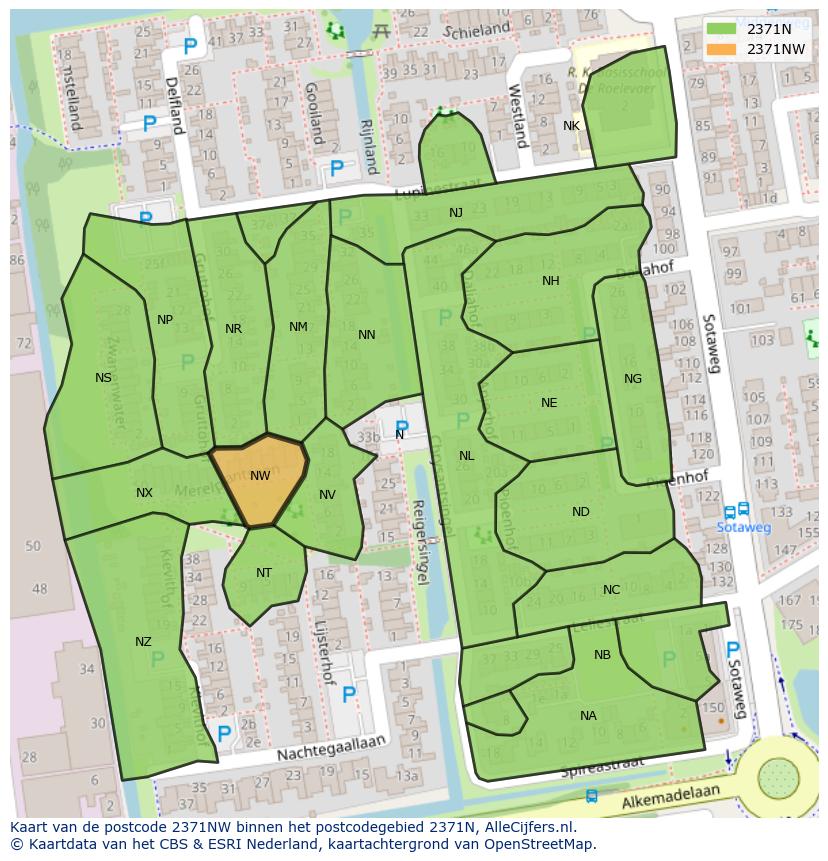 Afbeelding van het postcodegebied 2371 NW op de kaart.