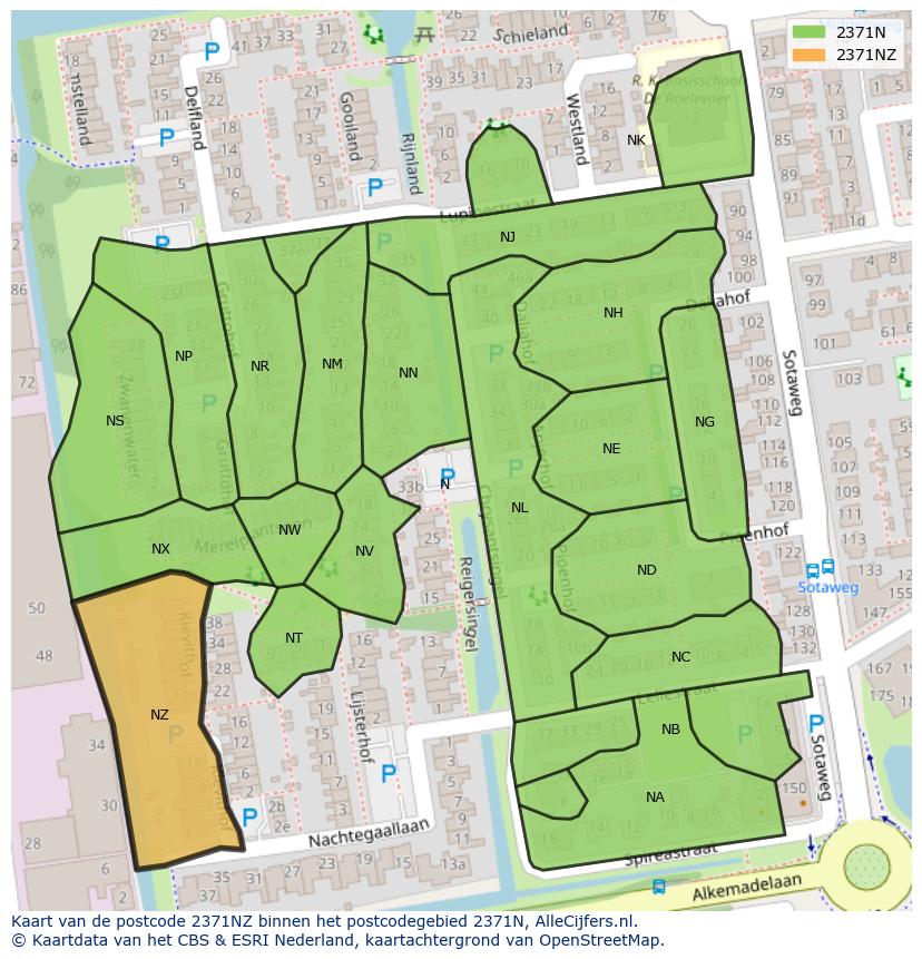 Afbeelding van het postcodegebied 2371 NZ op de kaart.