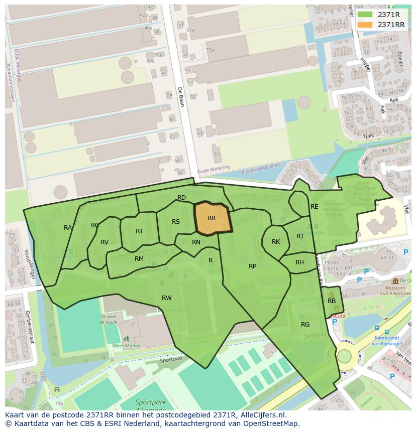 Afbeelding van het postcodegebied 2371 RR op de kaart.
