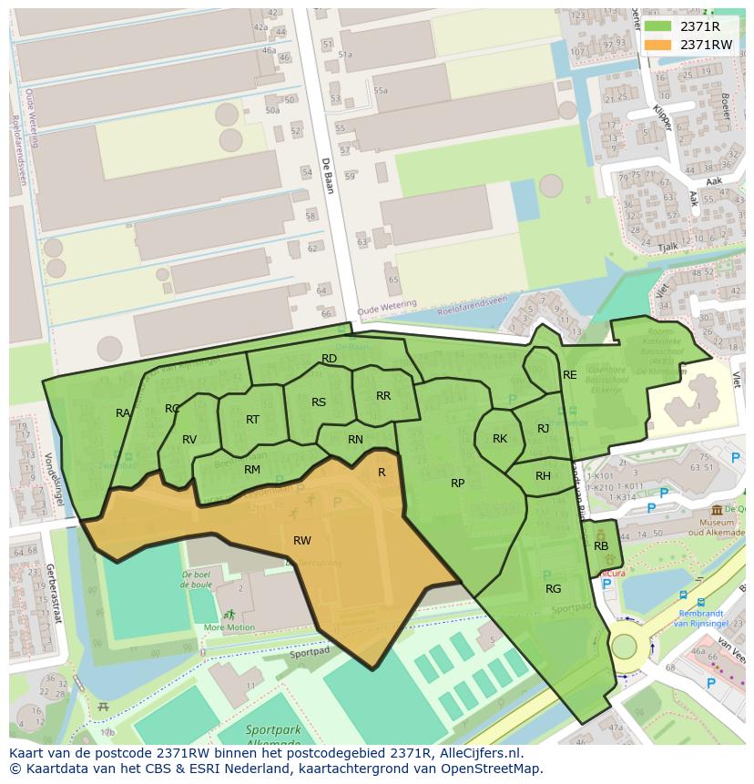 Afbeelding van het postcodegebied 2371 RW op de kaart.