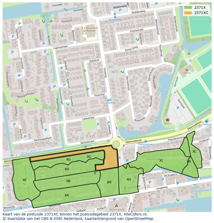 Afbeelding van het postcodegebied 2371 XC op de kaart.