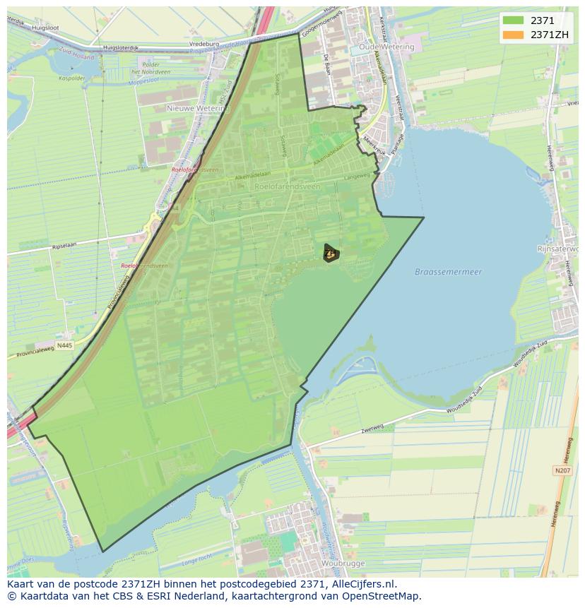 Afbeelding van het postcodegebied 2371 ZH op de kaart.