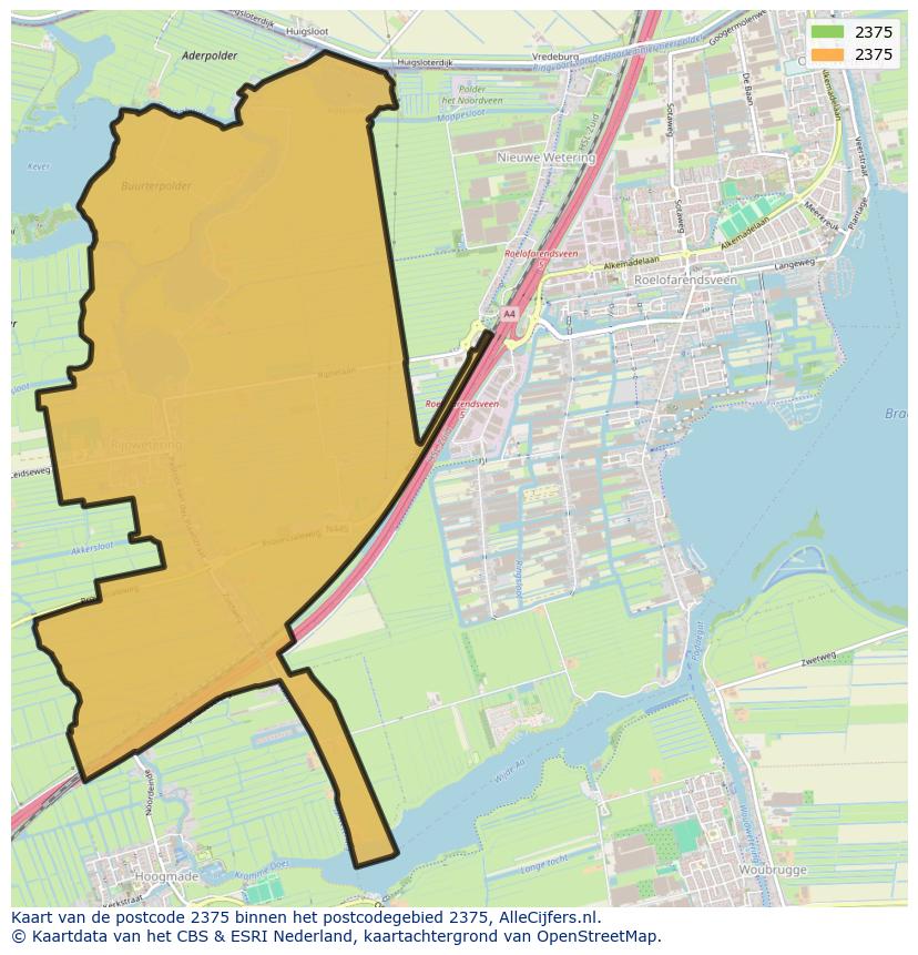Afbeelding van het postcodegebied 2375 op de kaart.
