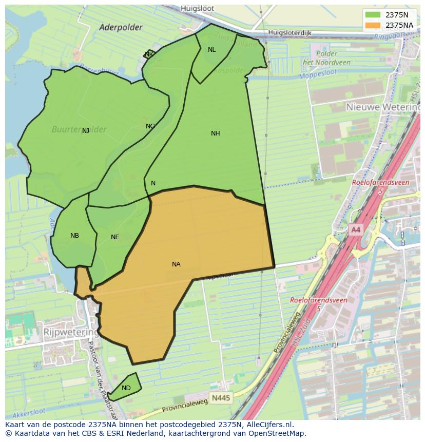 Afbeelding van het postcodegebied 2375 NA op de kaart.