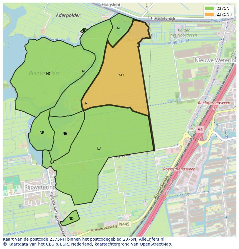 Afbeelding van het postcodegebied 2375 NH op de kaart.