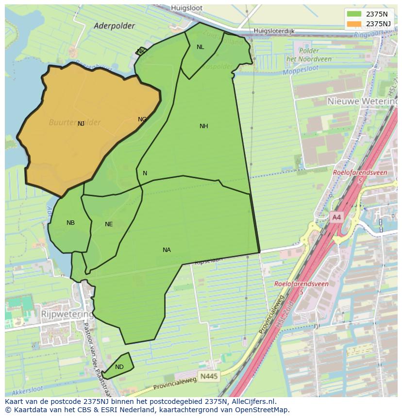 Afbeelding van het postcodegebied 2375 NJ op de kaart.