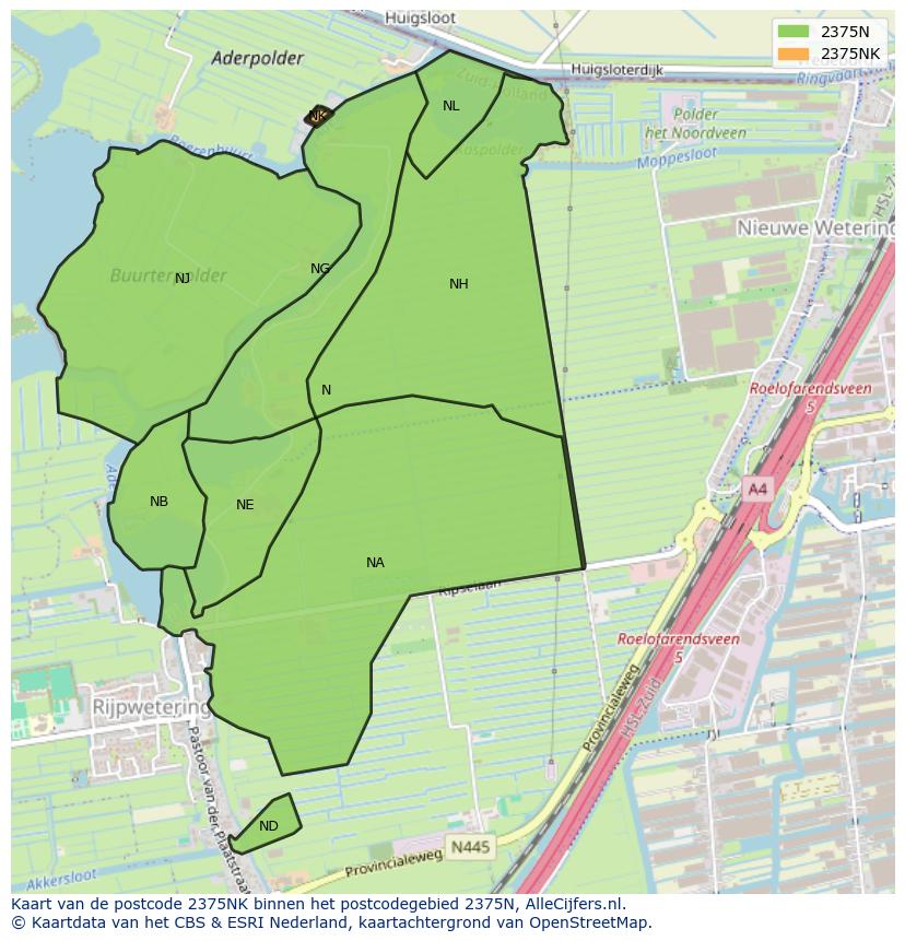Afbeelding van het postcodegebied 2375 NK op de kaart.