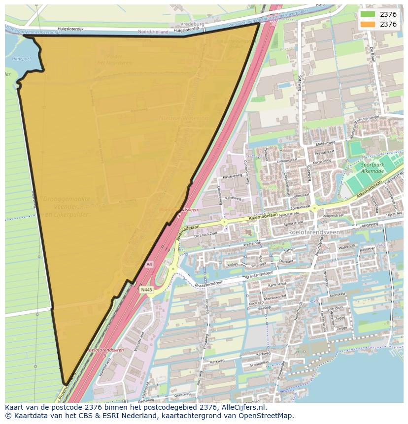 Afbeelding van het postcodegebied 2376 op de kaart.