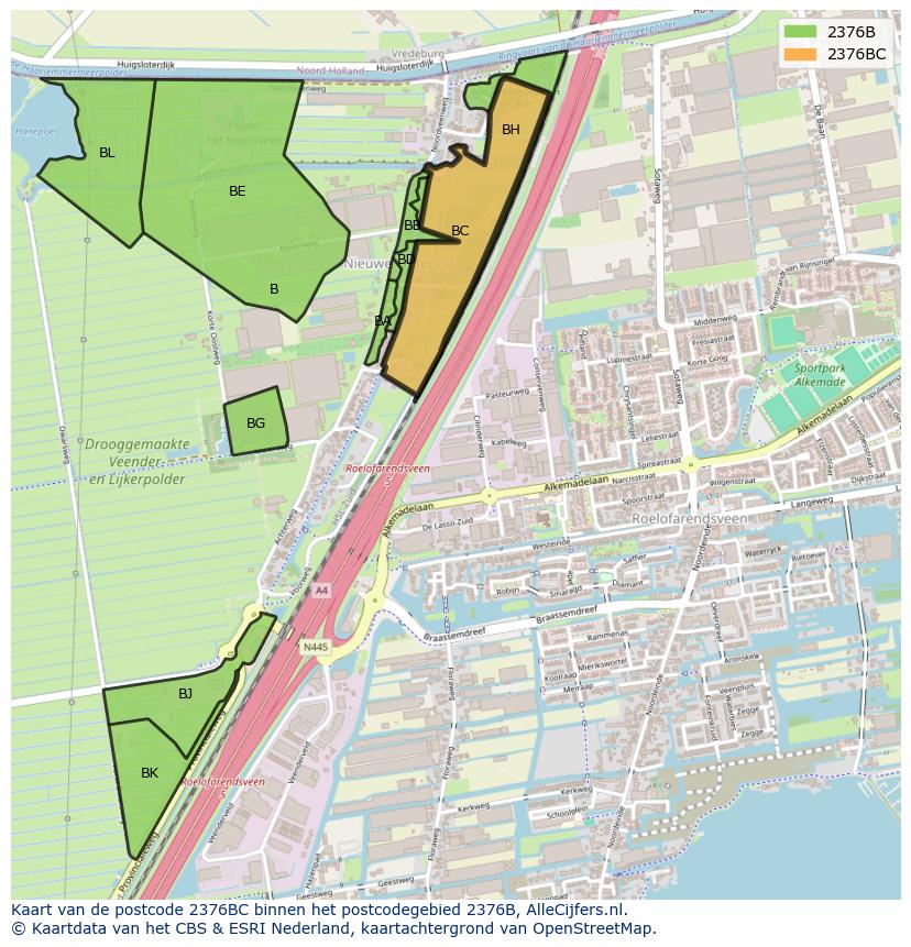 Afbeelding van het postcodegebied 2376 BC op de kaart.